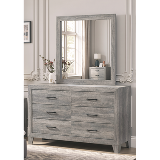 Sunvega Gray Wood Grain Finish Six Drawers Contemporary Dresser Bedside Cabinet