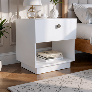 Sunvega Black Single Drawer Nightstand with Open Storage Shelf and Large Top Surface