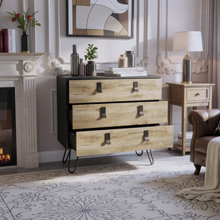 Sunvega Modern Black Macadamia Chest of Drawers with Hairpin Legs and Metal Accents