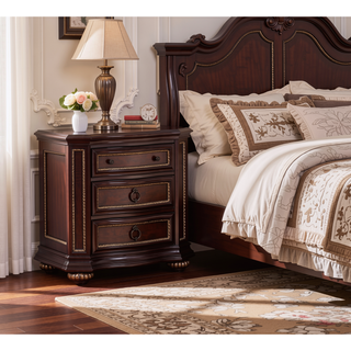 Sunvega Cherry Nightstand with Carved Bun Feet and Velvet Lined Drawer