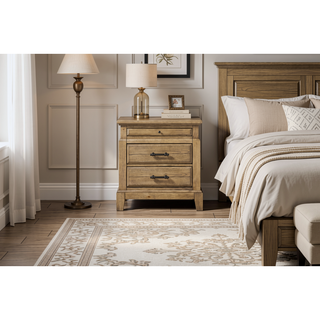 Sunvega Caramel Elm Veneer Nightstand with Two Spacious Drawers and Pull-Out Tray