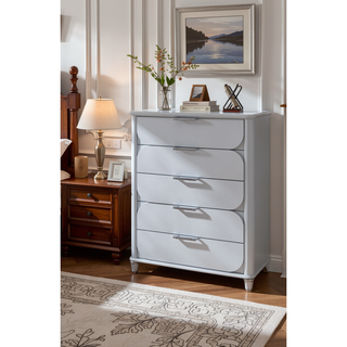 Sunvega Sleek Silver Tone Nightstand with Spacious Drawers and Textured Fronts