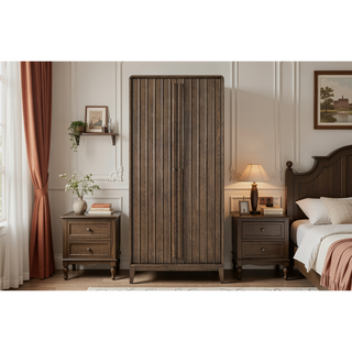 Sunvega Latte Wood Armoire with 2 Cedar Lined Drawers and Metal Hardware
