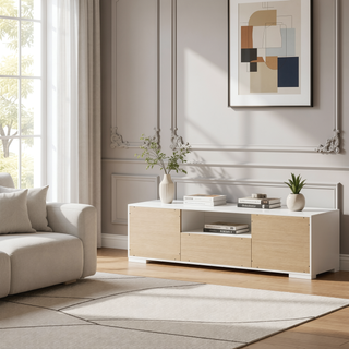 Sunvega High Gloss Modern Italian Style Nightstand with Two Spacious Drawers