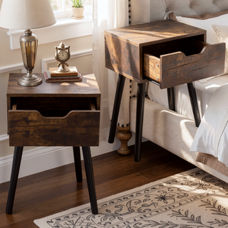 Sunvega Mid Century Wood End Table with Storage Drawer for Bedroom Living Room