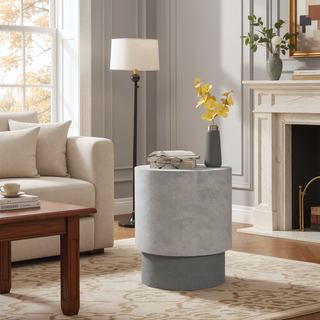 Sunvega Imitation Cement Finish Round Side Table with 4 Adjustable Feet for Indoor Outdoor