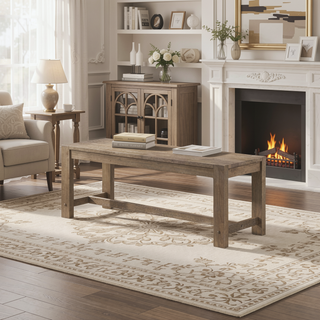 Sunvega Modern Farmhouse Light Brown Wood Trestle Base Backless Dining Bench