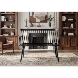 Sunvega Farmhouse Style Black Finish Spindle Back Arm Rest Wooden Chair