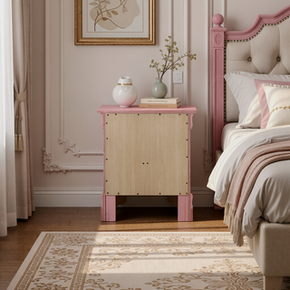 Sunvega Traditional Nightstand in Charming Pink for No Assembly Required