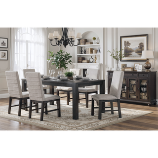 Sunvega Antique Black Finish Transitional Wooden Dining Table for Kitchen Seating 6