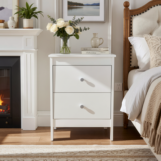 Sunvega White Nightstand with Two Smooth-Glide Drawers for Bedroom Storage