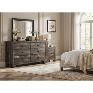 Sunvega Rustic Brown Gray Finish Wooden Nightstand with Two Drawers for Bedroom