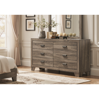 Sunvega Brown Cherry Finish Contemporary Fabric Panel Bed in One Box