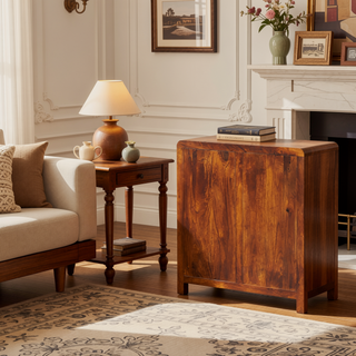 Sunvega Solid Mango Wood Chest with 3 Drawers and Sleek Chestnut Finish