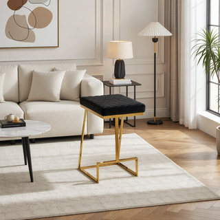 Sunvega Mid Century Modern Upholstered Stool with Metal Legs and Footrest