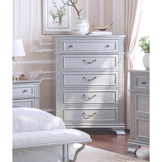 Sunvega Contemporary 5-Drawers Chest with Gray Finish and Crystal Knobs