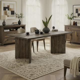 Sunvega Modern Mango Wood Rectangular Dining Table with V-Leg Base for Dining Room