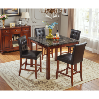 Sunvega Brown Square Pub Height Dining Set with Faux Marble Table and Upholstered PU Chairs