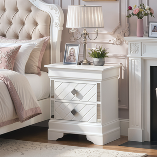 Sunvega Sophisticated Silver Champagne Transitional Nightstand with Two Drawers for Storage