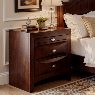 Sunvega Lucille Black Nightstand with Spacious Drawers and Chambered Fronts