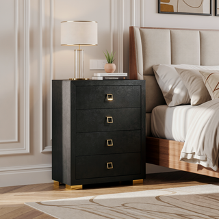 Sunvega Contemporary Black Chest with Gold Square Pulls and Metal Bracket Legs
