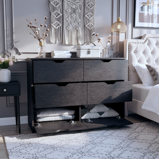 Sunvega Black Double Dresser with 4 Drawers and 2 Pull Down Cabinets
