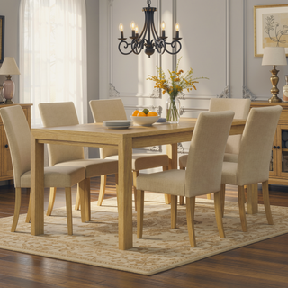 Sunvega Handcrafted Solid Wood Oak Veneer Dining Table for 6 People