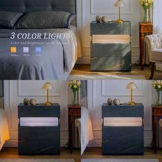 Sunvega LED Nightstand with Acrylic Board and RGB Lights 3 Drawer Bedside Table