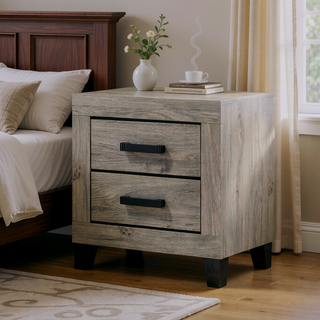 Sunvega Farmhouse Style Light Gray Finish Wooden Nightstand with Storage Drawers