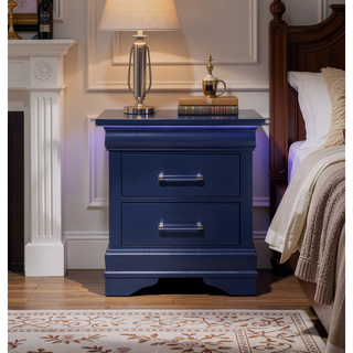 Sunvega Led Lighting 2 Drawer Nightstand with Spacious Drawers in Transitional Style