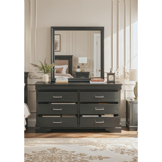 Sunvega Modern 6 Drawer Dresser with Wood Finish and Slat System for Bedroom
