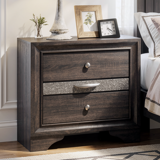 Sunvega Modern Black Nightstand with Hidden Jewelry Drawer and Nickel Knob