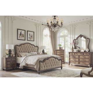 Sunvega Brown Oak Finish 3 Drawer Nightstand Bedside Table with Antique Bronze Hardware