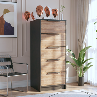 Sunvega Maryland White Pine Finish 5 Drawer Dresser with Metal Handles