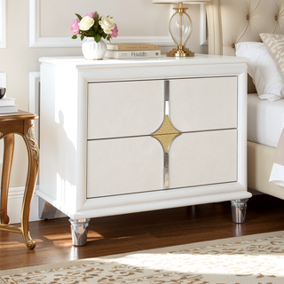 Sunvega Gold Accented Nightstand with Spacious Drawers and Acrylic Front Legs