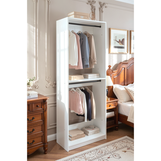 Sunvega 32 Inch Freestanding Modular Walk-In Closet with Oak Finish and Two Rods