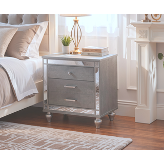 Sunvega Contemporary White High Gloss Lacquer Nightstand with Chrome Handles and USB Charger