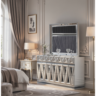Sunvega Modern High Gloss Lacquer Dresser with Gold Crystal Accents