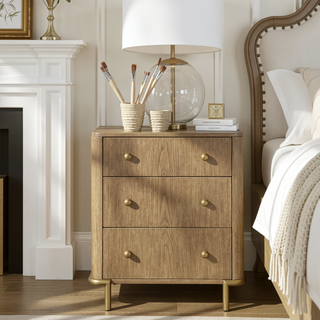 Sunvega Sand Wash Nightstand with USB Ports and Felt-Lined Drawer