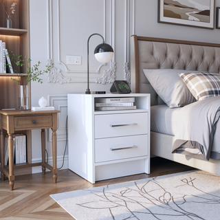 Sunvega Modern Nightstand with Two Spacious Drawers and Metal Handles for Bedroom