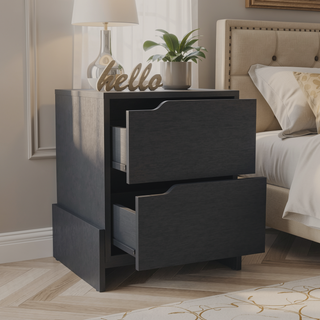 Sunvega Modern Nightstand with Two Spacious Drawers and Sleek Base