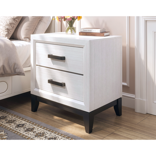 Sunvega White Nightstand with Two Drawers and Black Hardware