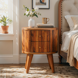 Sunvega Contemporary Stripe Nightstand with 2 Small Drawers and Nordic Legs