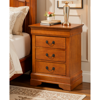 Sunvega Durable Solid Oak Nightstand with Three Spacious Drawers for Essentials