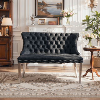 Sunvega Mid Century Modern Velvet Double Dining Loveseat Bench with Gold-Plated Steel Legs