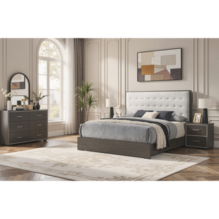 Sunvega Contemporary Dark Gray Nightstand with Two Drawers and Chrome Accents