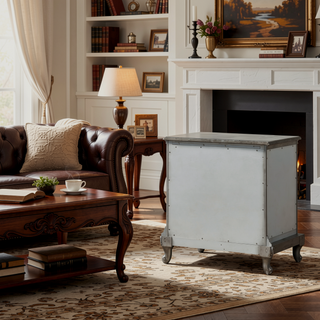 Sunvega Antique Platinum Nightstand with Felt-Lined Drawers and Safety Stop