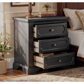 Sunvega Rustic Style Traditional Design 3-Drawers Nightstand with Charcoal Finish