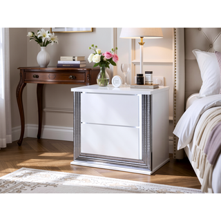 Sunvega Modern White LED Nightstand With Sleek High Gloss Finish