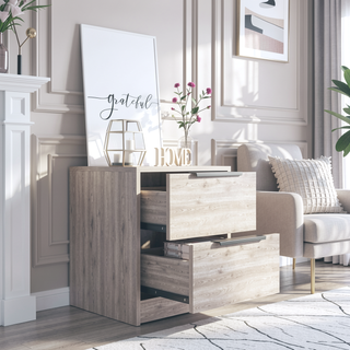 Sunvega 18 Inch High Modern Nightstand with Two Drawers and Metal Hardware